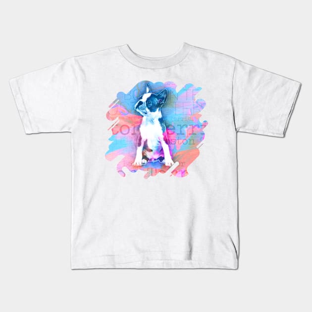 Boston Terrier Watercolor Digital Art Kids T-Shirt by Nartissima